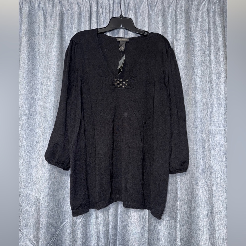 Lane Bryant Black Blouse with Embellished Neckline 22/24 NWT